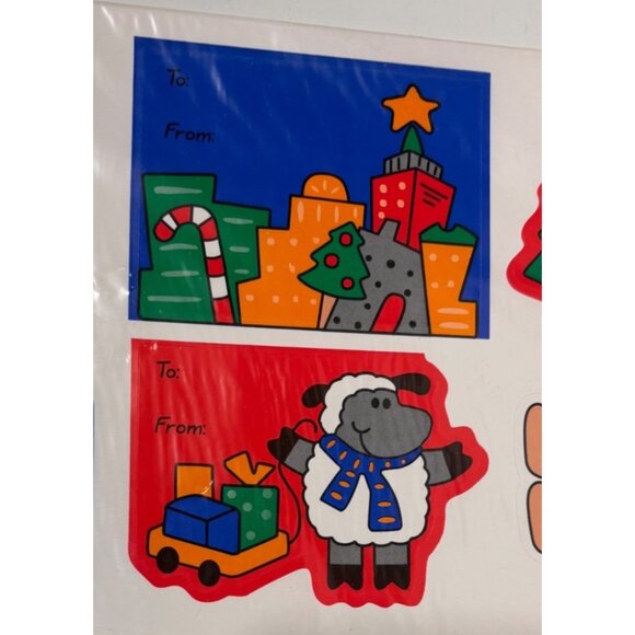 Vintage Christmas Gift Tag Stickers Santa Reindeer Current 1993 Large - Picture 3 of 4